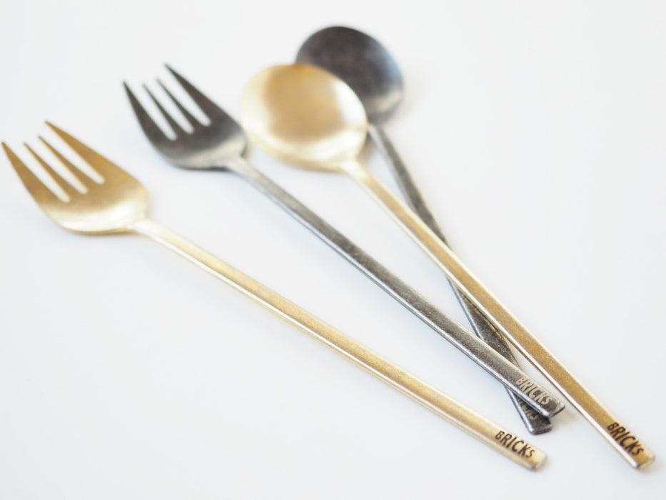 Brass style folk made in Japan by CHIPS JAPAN, available at Toka Ceramis.Bricks Fork Stainless Steel with a black distressed effect - Toka Ceramics