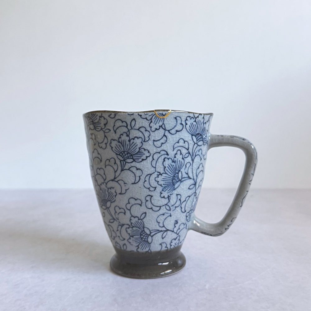 Kintsugi - Large Floral Mug - Small Rim Repair