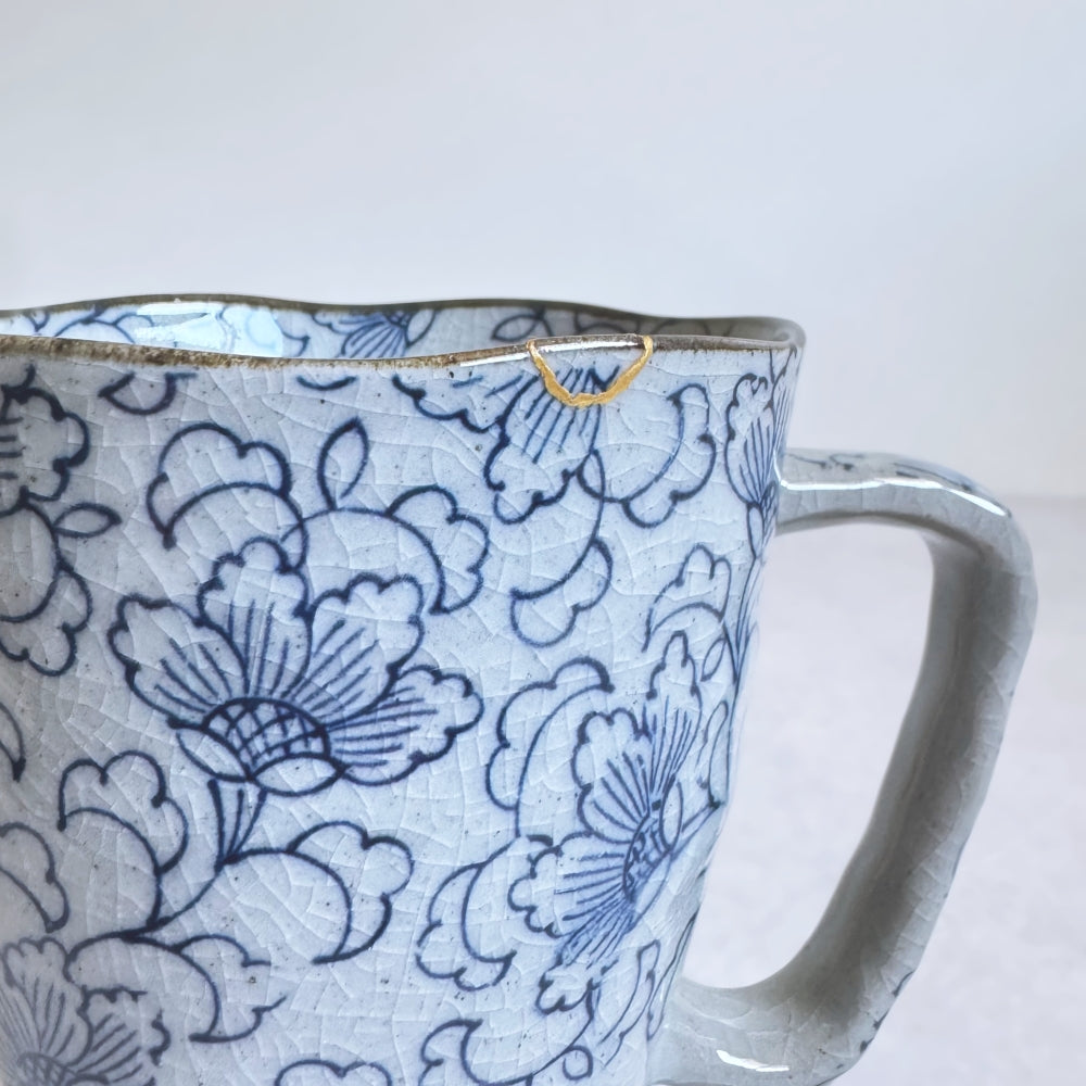 Kintsugi - Large Floral Mug - Small Rim Repair