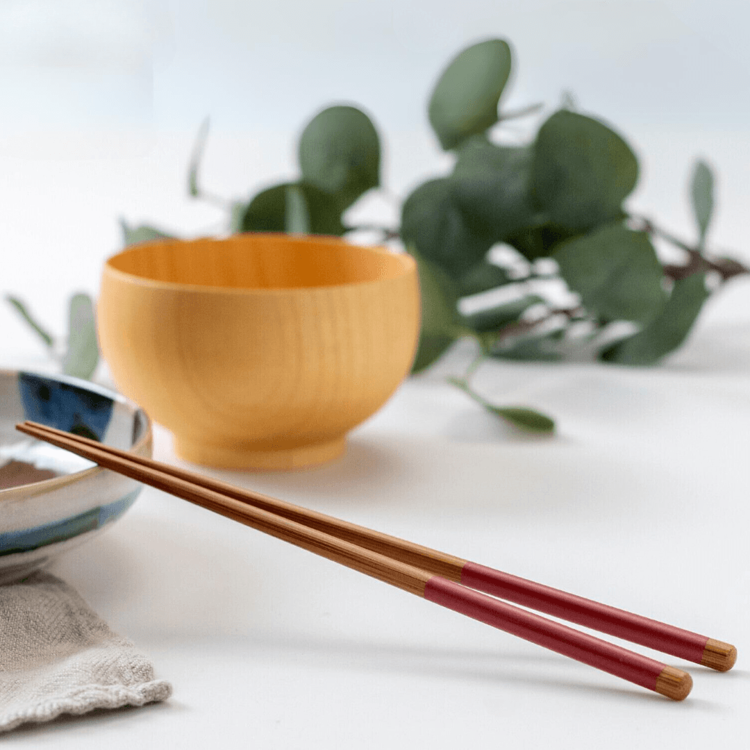 Natural Bamboo Chopsticks with Red colouring at the top. Quality made in Japan. Available at Toka Ceramics.