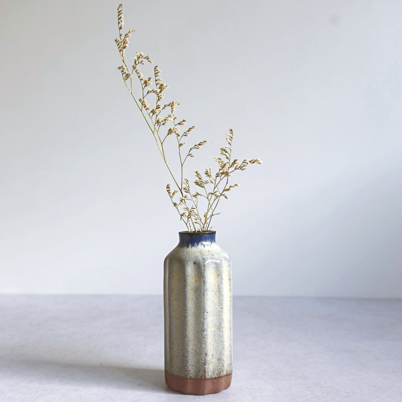 Small Vase & Dried Posy Gift Set - Ivory and Indigo no.2