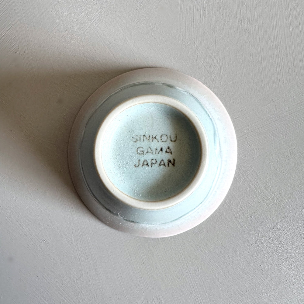 Sinkogama handcrafted small bowl in charming pastel pink and blue colour, made in Gifu, Japan. Unique three-glaze design, adds durability. Available at Toka Ceramics.