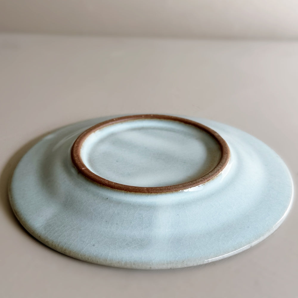 Japanese porcelain cup and saucer set in sky blue glaze. Made in Japan, Mino Ware. Available at Toka Ceramics.