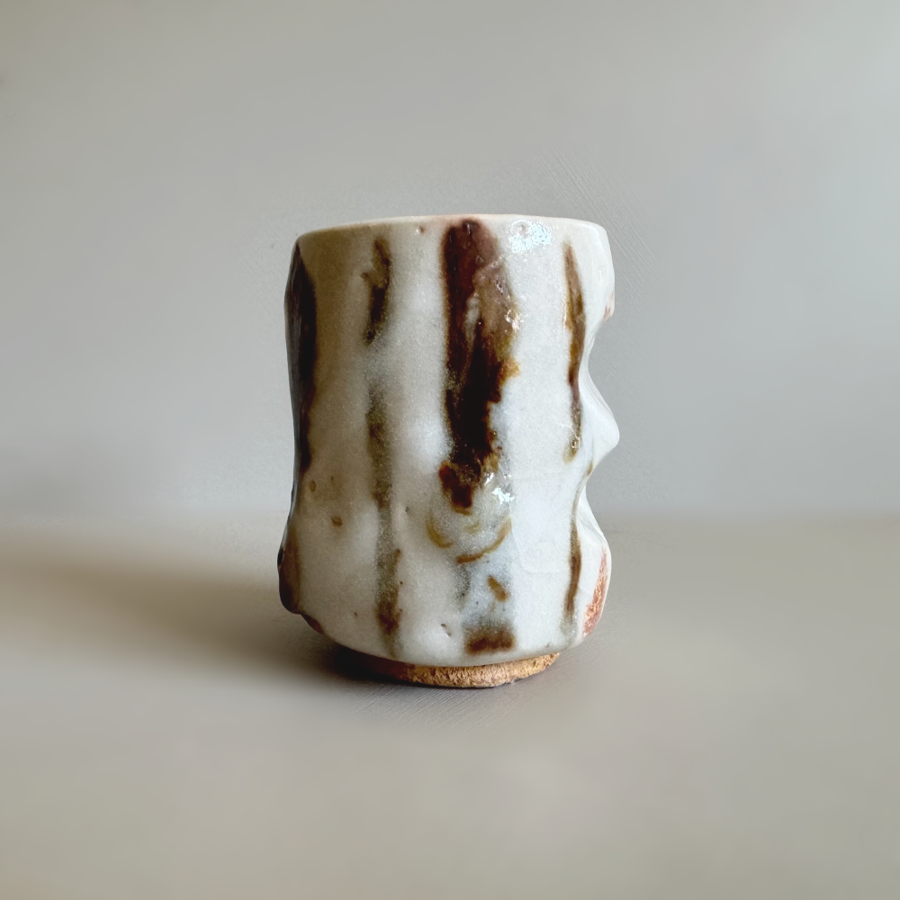 Handcrafted Shino Tea cup by Takeharu Kobayashi. Mino Ware. Shino Ware. Available at Toka Ceramics.