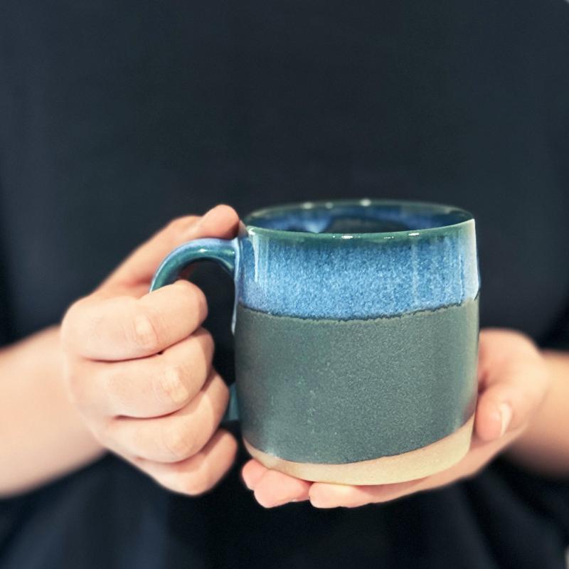 Handcrafted Japanese large mug in dark green colour with a large handle. Made in Gifu prefecture, Japan.