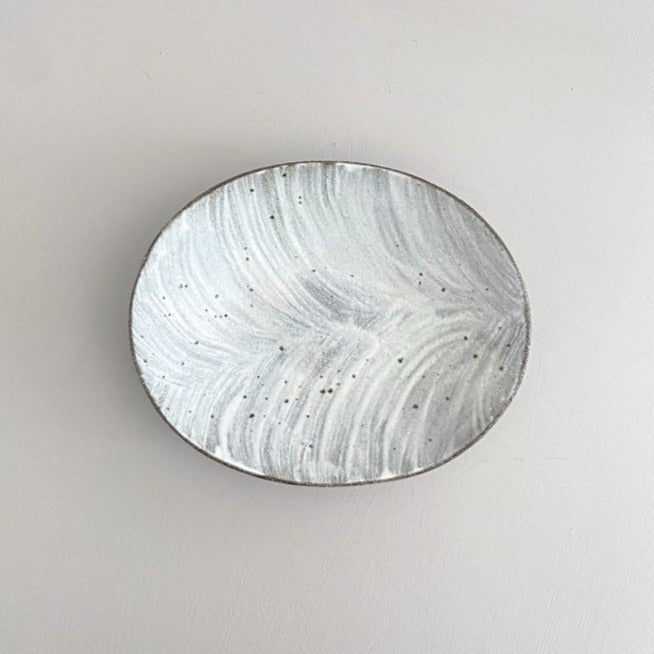 Shotoen Hakeme Small Oval Plate. Handcrafted in Japan. Available at Toka Ceramics.