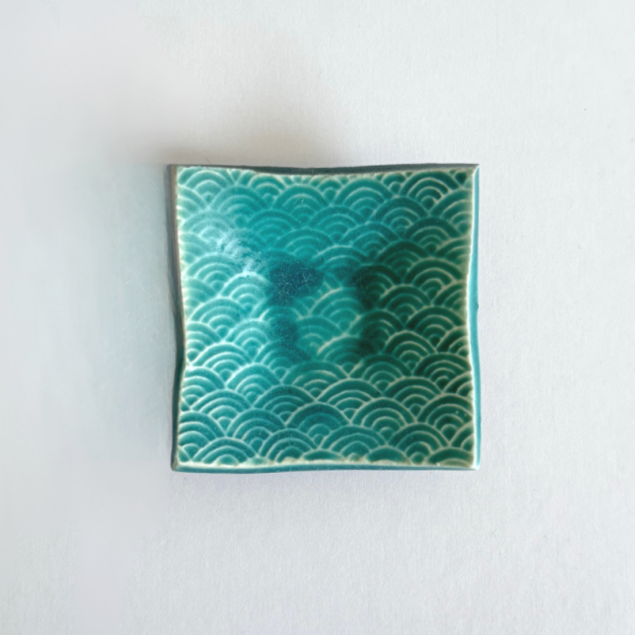 Shoyogama Mamezara Mini Curved Plate in Teal Glaze. Handcrafted in Hyogo Prefecture, Japan. Tamba Ware. Available at Toka Ceramics.