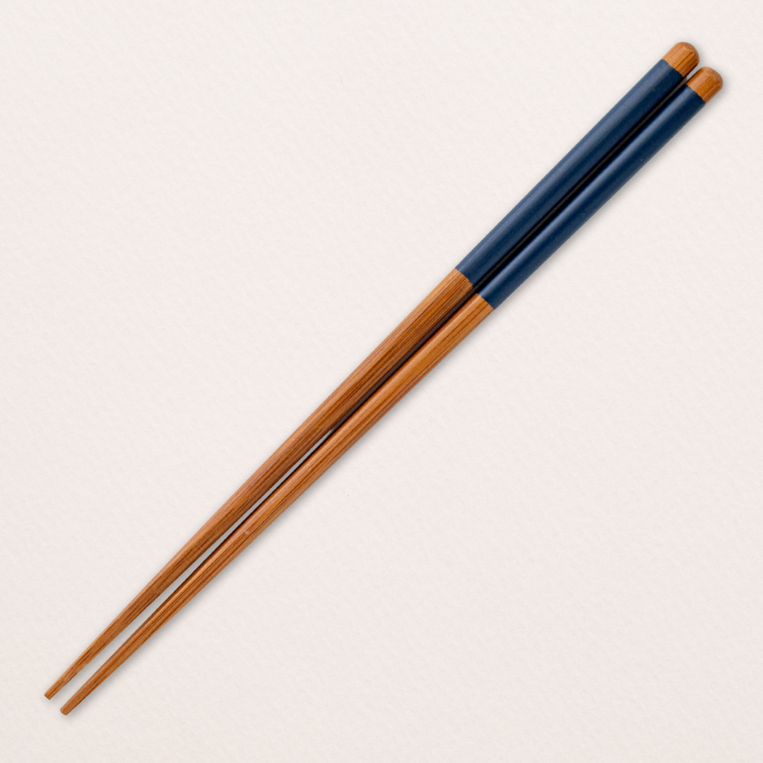 Natural Bamboo Chopsticks with Blue colouring at the top. Made in Japan. Available at Toka Ceramics.