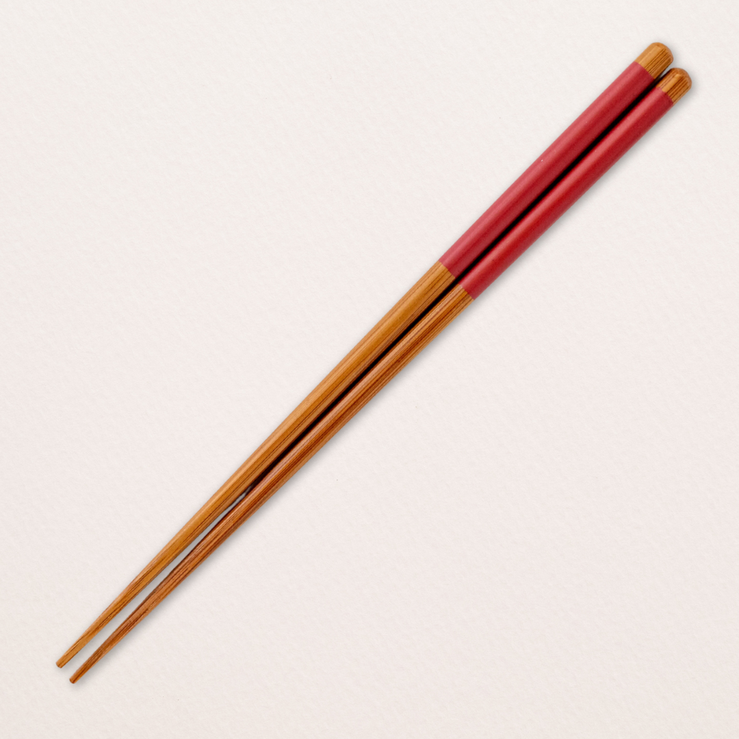 Natural Bamboo Chopsticks with Red colouring at the top. Quality made in Japan. Available at Toka Ceramics.