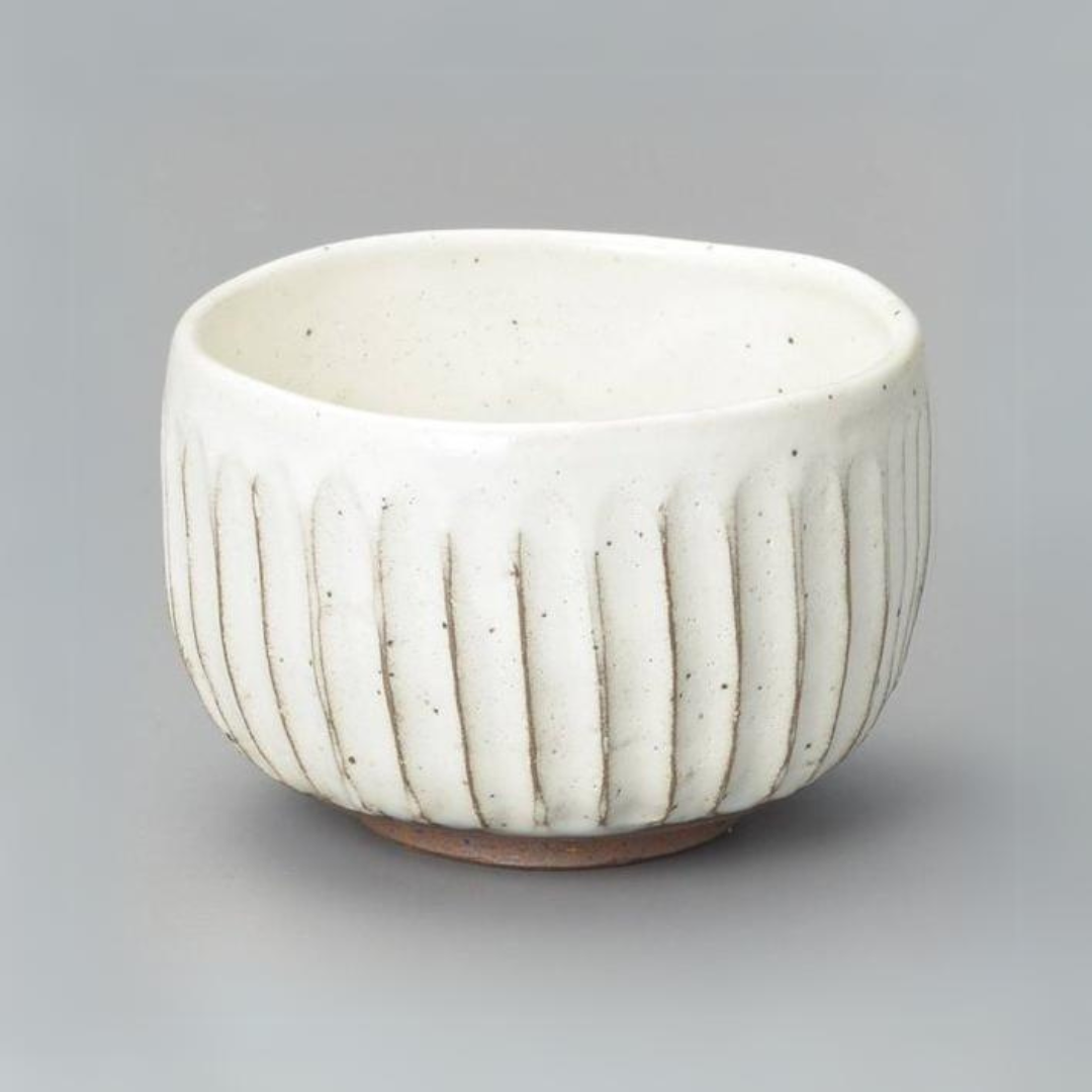 Japanese Matcha bowl with Shinogi kohiki design. Mino Ware. Available at Toka Ceramics.