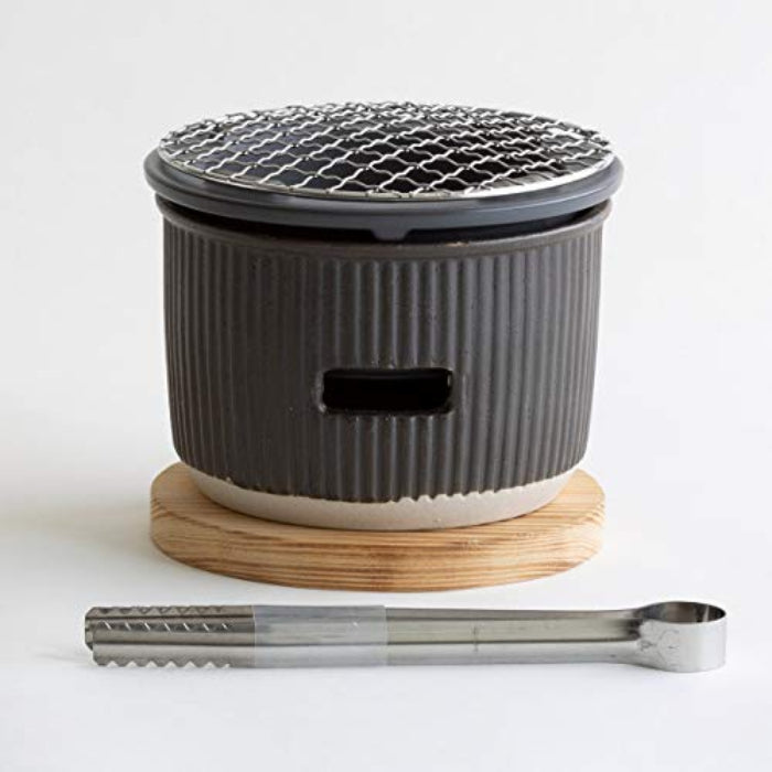 Shikika Japanese Charcoal Grill Set in Black glaze. Handmade in Gifu prefecture, Japan. Mino Ware. Available at Toka Ceramics.