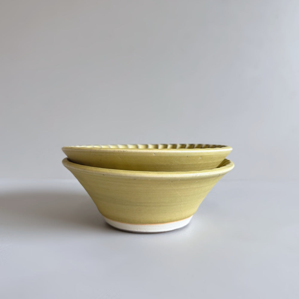 Japanese Tamba ware pottery by Shoyo gama. Shinogi stackable bowl in Yuzu colour. Available at Toka Ceramics.