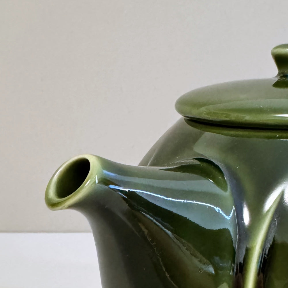 Shinogi Teapot in oribe green glaze, 750ml capacity. Mino ware, made in Japan. Available at Toka Ceramics.