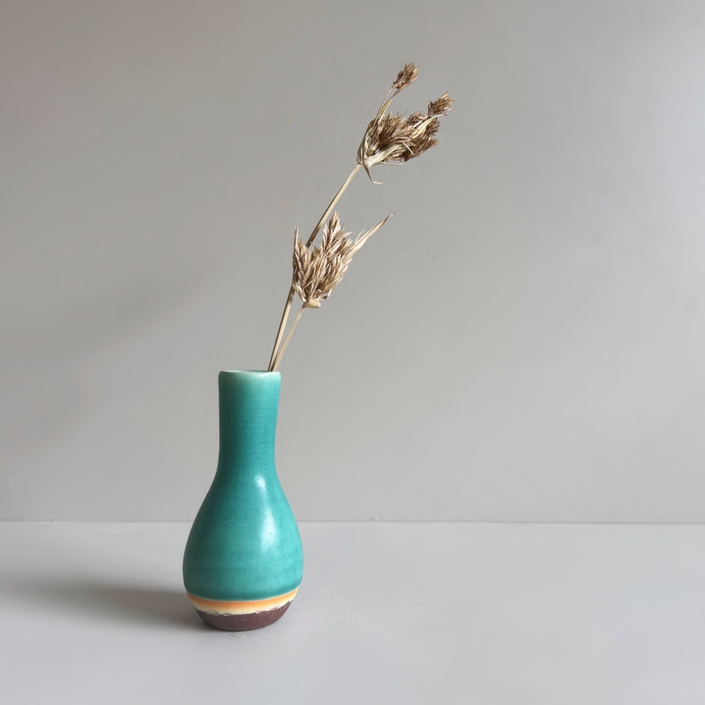 Small Vase & Dried Flower Posy Gift Set - Gourd / Teal. Handmade in Japan. Tamba ware. Available at Toka Ceramics.