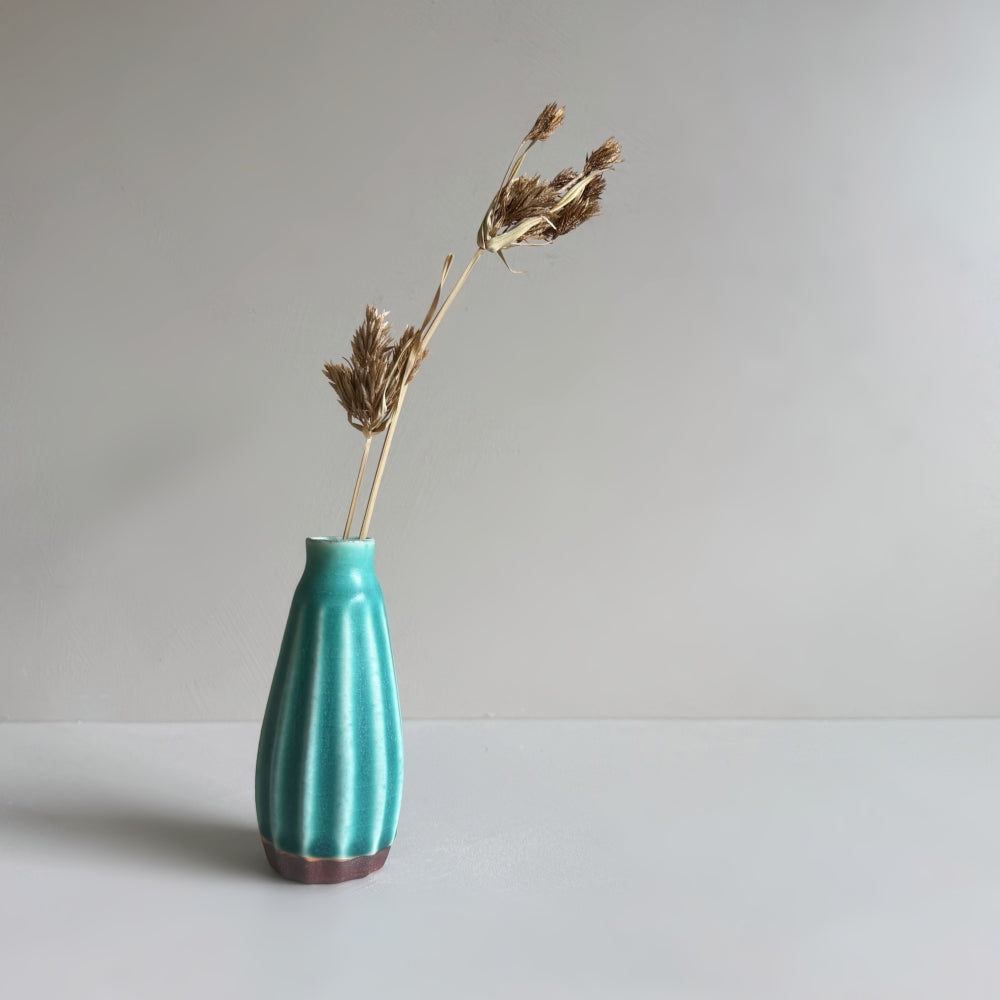 Small Vase & Dried Flower Posy Gift Set - Gourd / Teal. Handmade in Japan. Tamba ware. Available at Toka Ceramics.