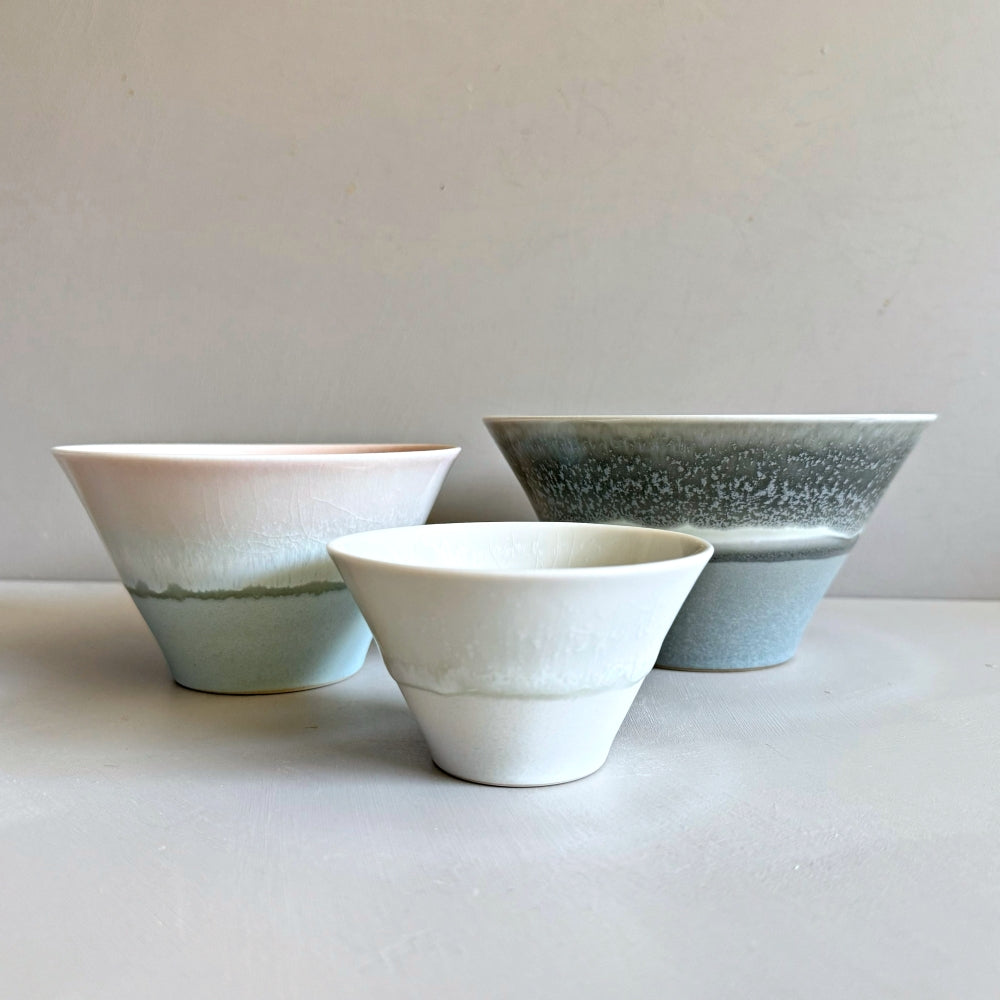 Sinkogama handcrafted large bowls, made in Gifu, Japan. Unique three-glaze design, adds durability. Available at Toka Ceramics.