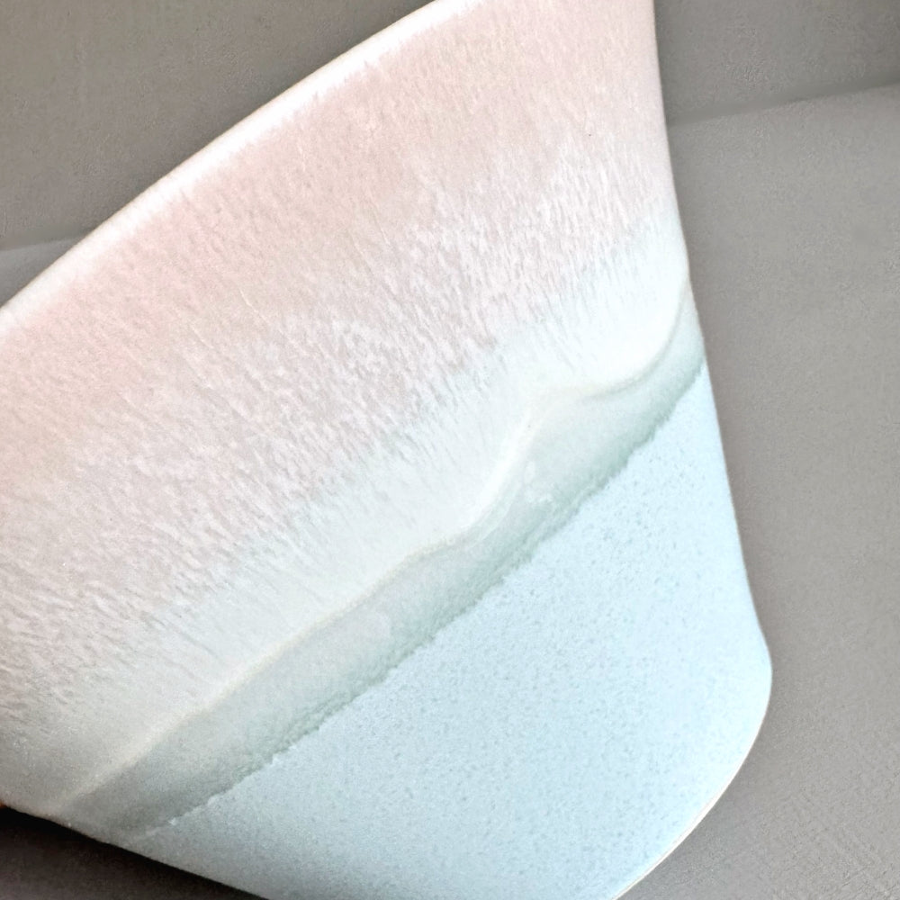 Sinkogama handcrafted large bowl in charming pastel pink and blue colour, made in Gifu, Japan. Unique three-glaze design, adds durability. Available at Toka Ceramics.
