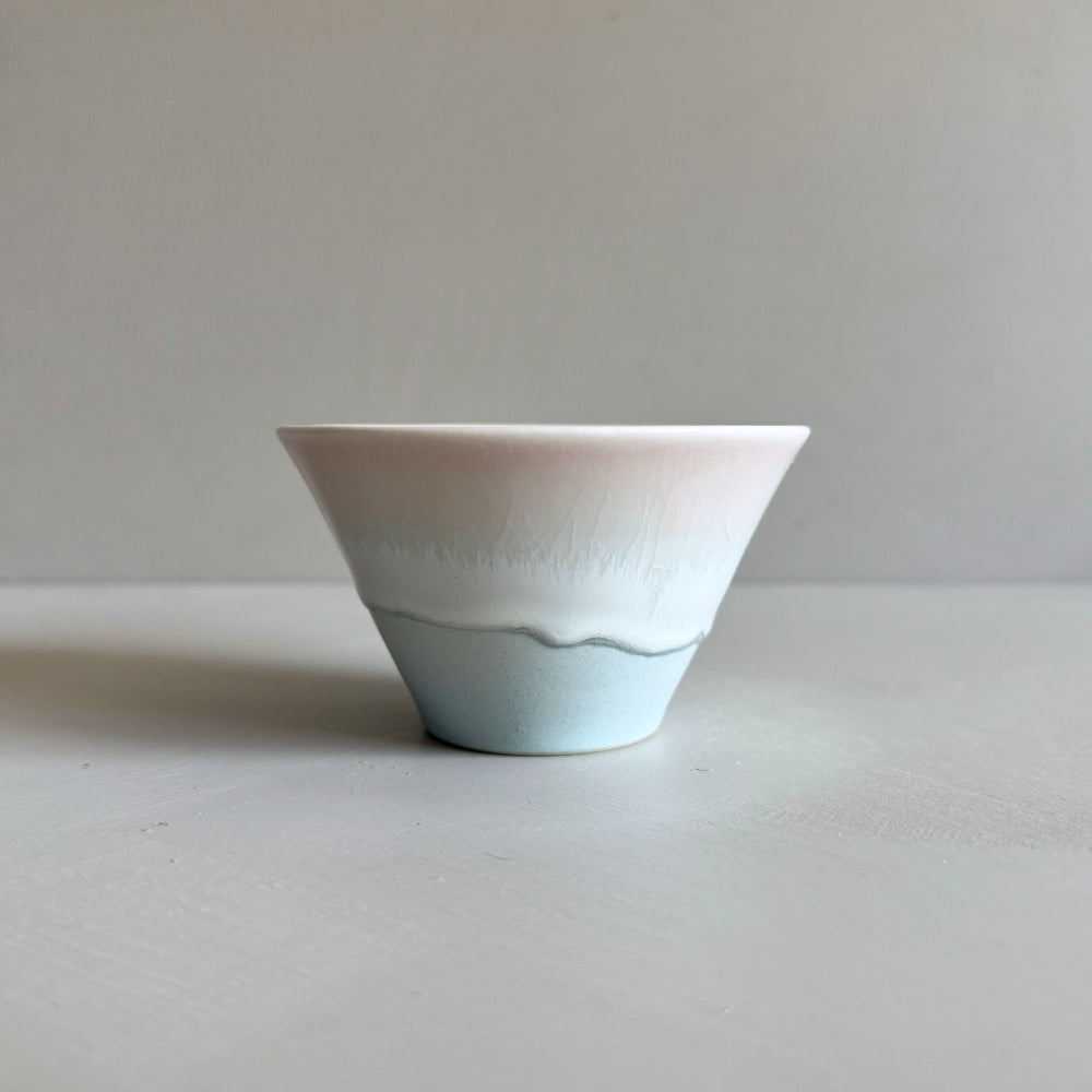 Sinkogama handcrafted small bowl in charming pastel pink and blue colour, made in Gifu, Japan. Unique three-glaze design, adds durability. Available at Toka Ceramics.