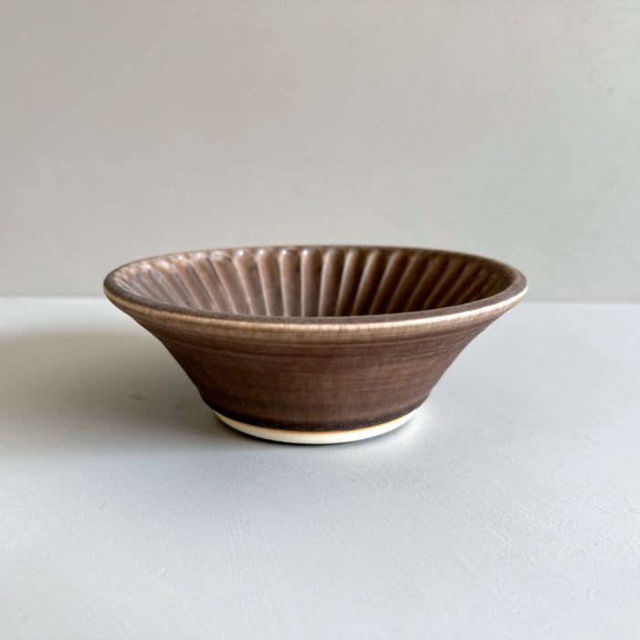 Shoyogama Stackable Shinogi Bowl in chestnut glaze. Handcrafted in Japan. Tamba Ware. Available at Toka Ceramics.