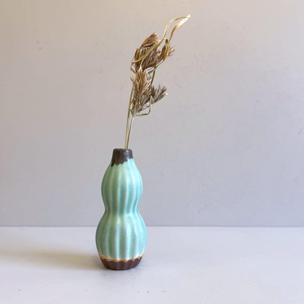 Small pottery stem vase in sky blue glaze. Handcrafted in Hyogo, Japan. Tamba Ware. Available at Toka Ceramics.
