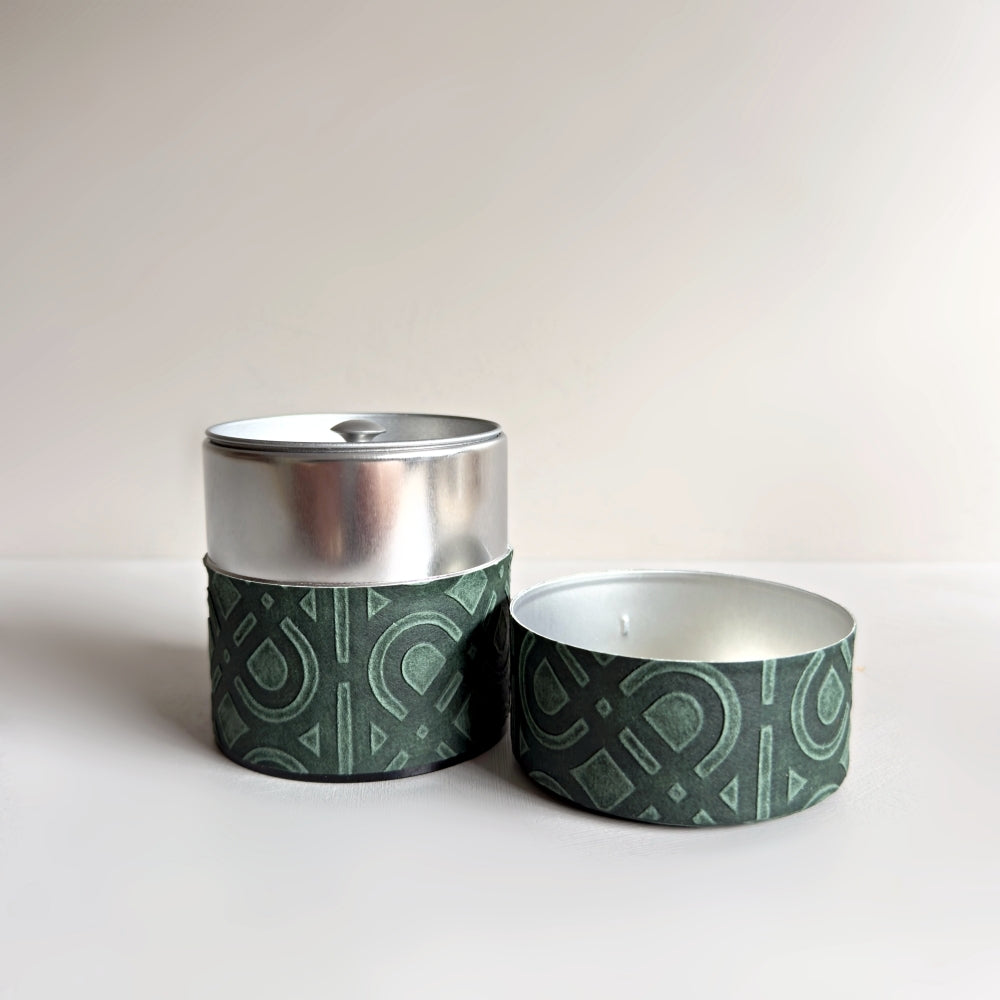 Yamatsugi Washi Studio - Ukigami tea canister in dark green. Small size. Available at Toka Ceramics.