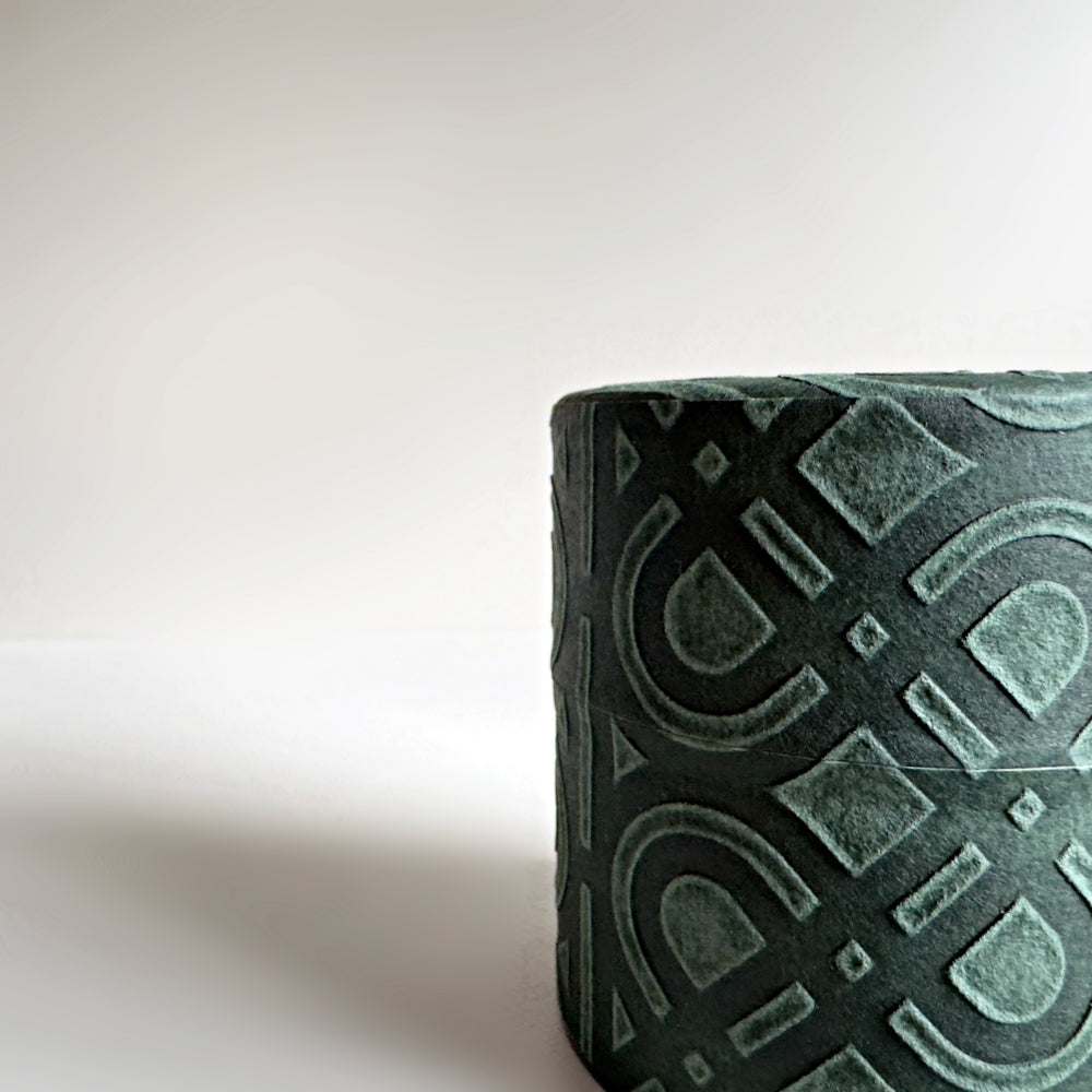 Yamatsugi Washi Studio - Ukigami tea canister in dark green. Small size. Available at Toka Ceramics.