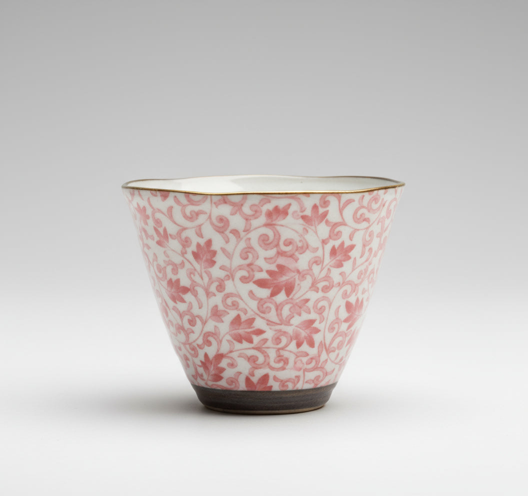 Wide Rim Karakusa Tea Cup -  Red