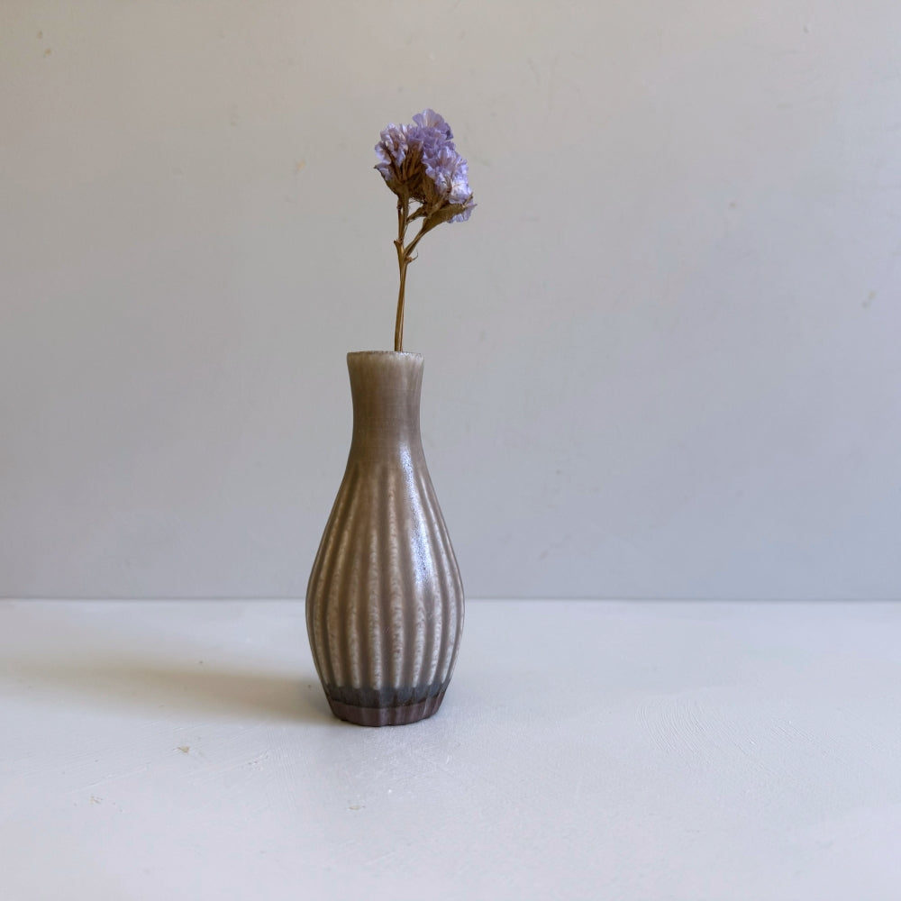 Small pottery stem vase in brown chestnut glaze. Handcrafted in Japan, Tamba Ware. Available at Toka Ceramics.