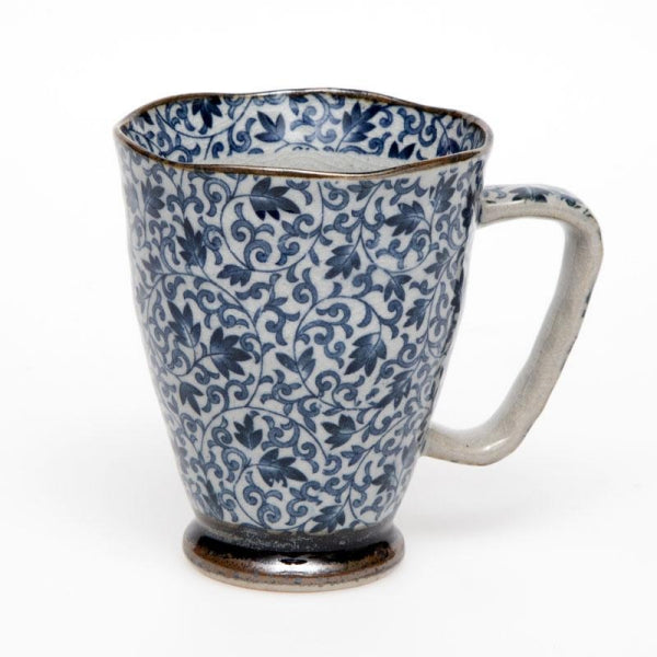 Japanese Mino Ware Kusa Large Mug in White and Blue.