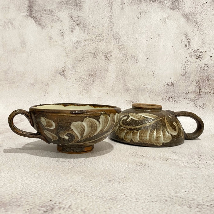 Yachimun Yonamine Karakusa soup cup. Handmade in Okinawa, Japan. Available at Toka Ceramics.