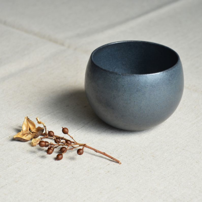 Shikika Korokoro Japanese Small Tea Cup in Black, available at Toka Ceramics Australia.