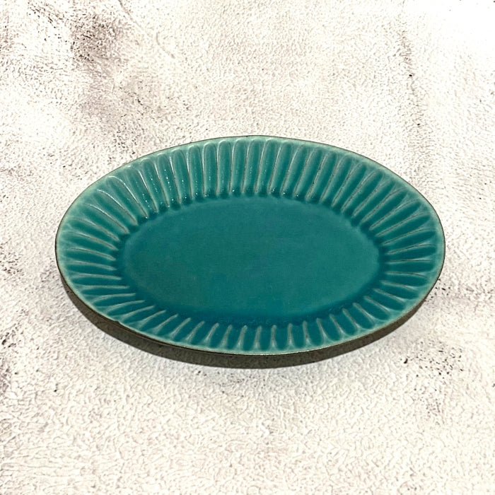 Shoyo Gama Small Teal Oval Plate - Toka Ceramics